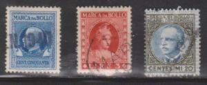 ITALY Scott # ?? 3 Used - Revenue Stamps