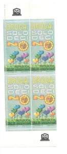 ARGENTINA 1992 SAY NO TO DRUGS HEALTH CAMPAIGN BLOCK OF FOUR MINT NH SC 1776