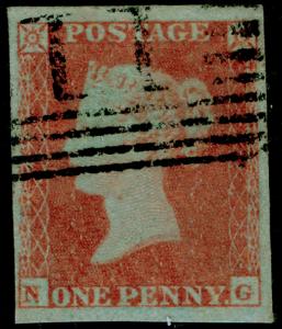 SG8, 1d red-brown PLATE 144, USED. Cat £40. 4 MARGINS. NG