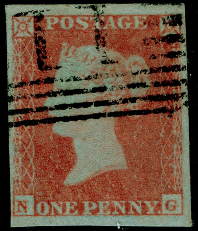 SG8, 1d red-brown PLATE 144, USED. Cat £40. 4 MARGINS. NG