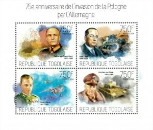 Togo 2014 - German Invasion of Poland, World War II, 75 Years - Sheet of 4 - MNH