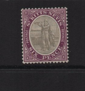 St Kitts & Nevis 1903 SG6 Six pence 14 perf CA watermark - mounted mint