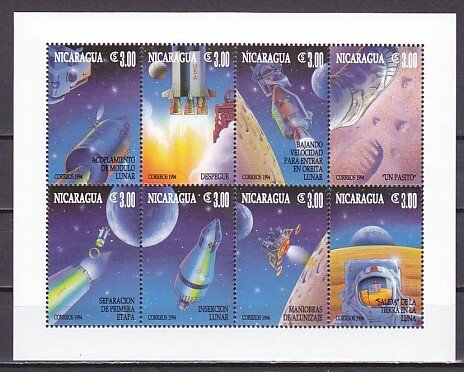 Nicaragua, Scott cat. 2054 a-h. Moon Landing sheet of 8. ^