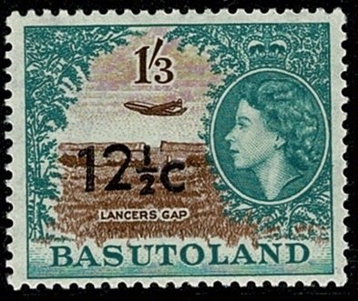 BASUTOLAND QE II 1961 12.5c-1s3d BROWN & GREEN Ty2 SG65a MH Wmk. MSCA P.13.5 VGC