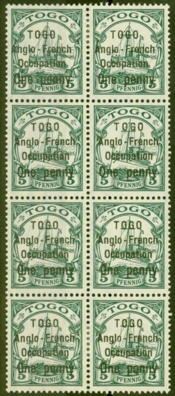 Togo 1914 1d on 5pf Green SGH28 V.F MNH Block of 8