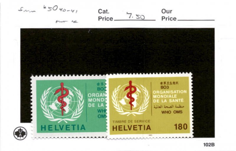 Switzerland, Postage Stamp, #5O40-5O41 Mint NH, 1975 World Health Org. (AB)