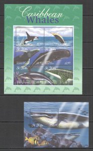 A0124 ST. KITTS FAUNA MARINE LIFE CARIBBEAN WHALES 1BL+1KB MNH