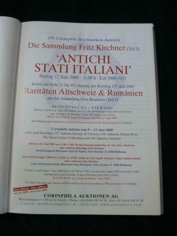 CORINPHILA AUCTION CATALOGUE 2009 ANTICHI STATI ITALIANI 'KIRCHNER' PART 1