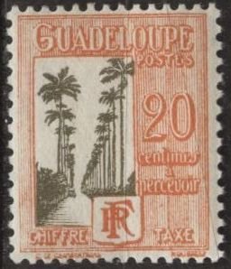 Guadeloupe J30 (mh) 20c avenue of royal palms, brn org & ol grn (1928)