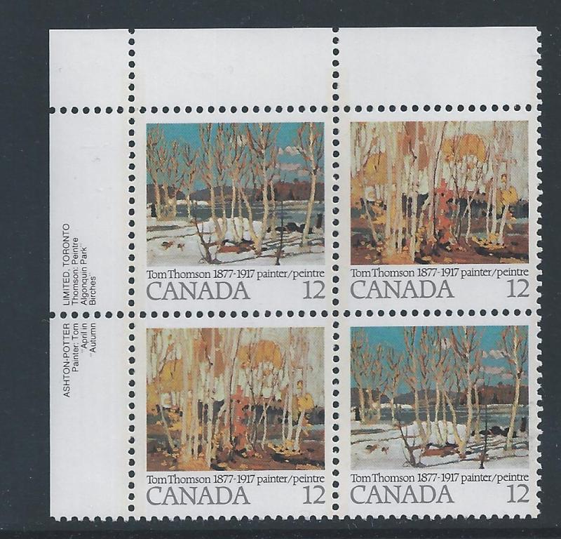 Canada #734a UL PL BL Tom Thomson 12¢ MNH12