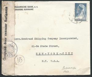 SURINAME 1942 censor cover PARAMARIBO to USA...............................45805