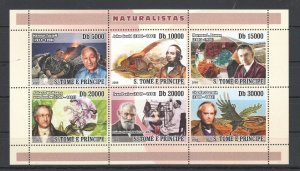 O0046 2008 Sao Tome & Principe Naturalists Darwin Tazieff Dinosaurs Fauna Kb Mnh