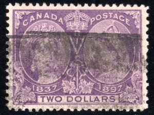 62 Scott, Canada, $2 purple, VF/XF-89, Used, Diamond Jubilee Issue