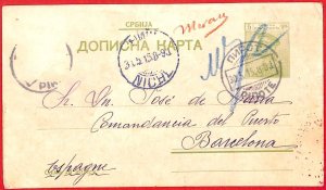 aa1532 - SERBIA - POSTAL HISTORY - STATIONERY CARD Michel # P66 to SPAIN 1893-