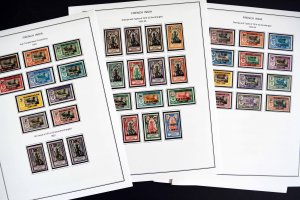 COLOR PRINTED FRENCH INDIA 1892-1954 STAMP ALBUM PAGES (29 illustrated pages)