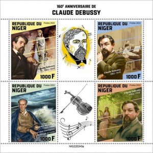 Niger - 2022 Composer Claude Debussy Anniversary - 4 Stamp Sheet - NIG220245a