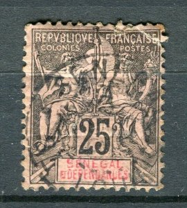 FRENCH COLONIES; 1890s Classic Tablet issue used 25c. value + Postmark, Senegal