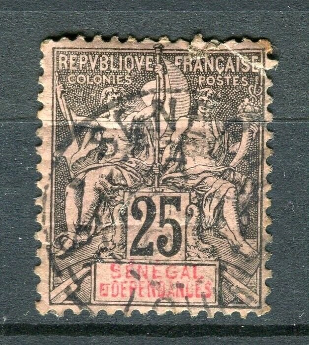 FRENCH COLONIES; 1890s Classic Tablet issue used 25c. value + Postmark, Senegal