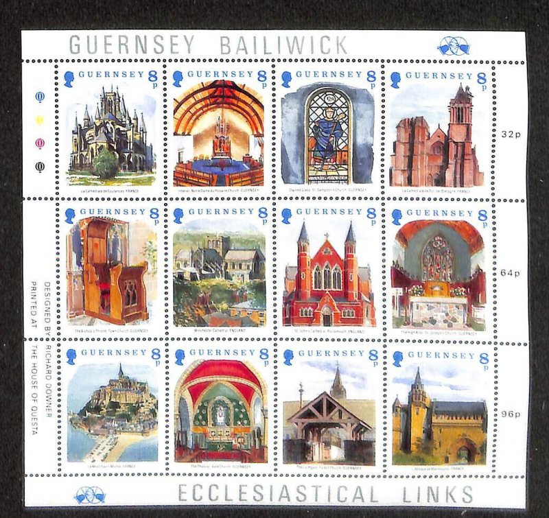 Guernsey, Postage Stamp, #400 Sheet Mint NH, 1988 Church