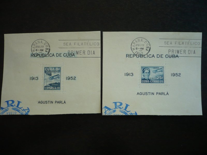 Stamps  - Cuba - Scott# C61a - C62a - Used Set of 2 Souvenir Sheets - FDC