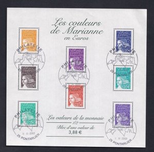 France #2863a cancelled 2002 sheet Marianne in euro denomination