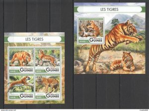 2016 Guinea Fauna Wild Animals Wild Cats Tigers Les Tigres 1+1 ** St004