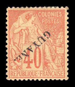 MOMEN: FRENCH COLONIES GUIANA SC #28A INVERTED MINT OG H LOT #66106 
