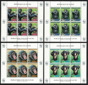 Guinea WWF Chimpanzee 4 Sheetlets of 6v 2006 MNH MI#4222-4225