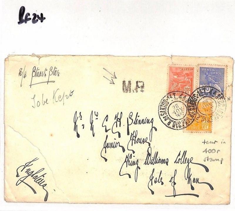 BF24 BRAZIL *ISLE OF MAN* MAIL 1939 Dos Santos Cover Unusual *MR* Postmark IOM