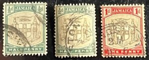 Jamaica Scott# 37(2), 38 F/VF Used Lot of 3 Cat $2.50