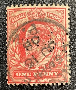 Great Britain 128f Used - King Edward One Penny 1908 Postmark / No WM Seen / P14