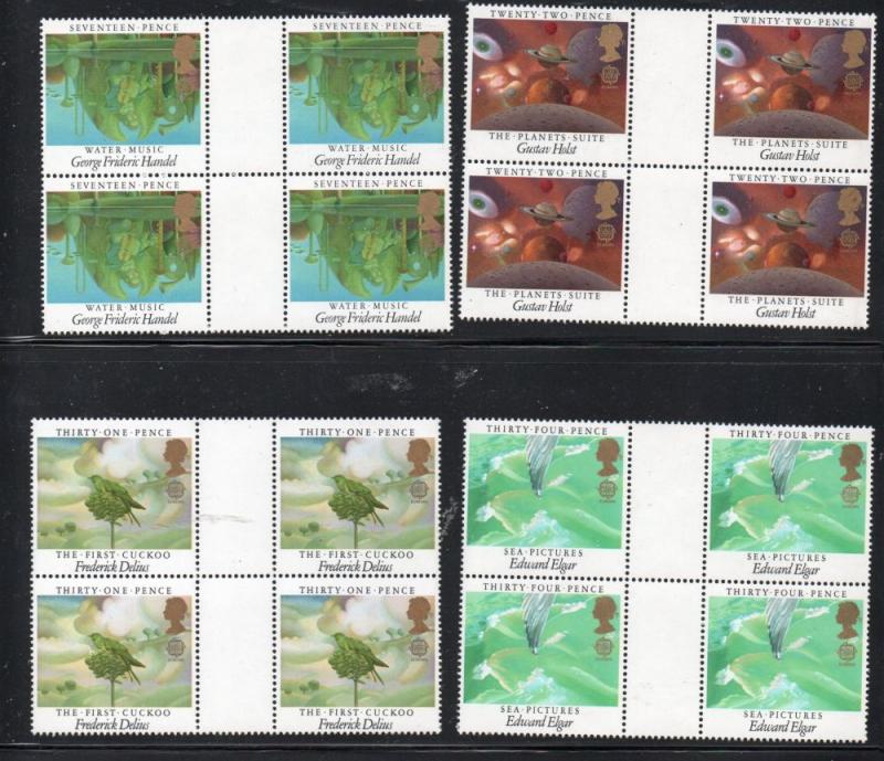 Great Britain Sc 1103-6 1985 Europa Music stamps gutter blocks of 4 mint NH