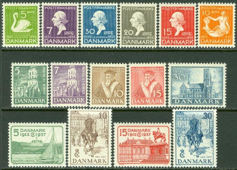 DENMARK : 1935-37. Scott #246-61. 3 Better Complete sets. All VF, MNH. Cat $234.