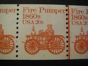 Scott 1908, 20c Fire Pumper, PNC5 #1, KEY STRIP, MNH Transportation, CV $90