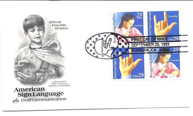 2783-84 Deaf Communication, ArtCraft, block of 4, FDC