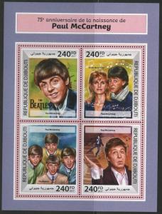 DJIBOUTI  2017  75th BIRTH ANNIVERSARY OF PAUL McCARTNEY BEATLES SHEET MINT NH