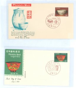 Ryukyu Islands 103/112 3c Earthenware (issued for Philatelic week) 1962-1963 - singles on two unaddressed cachet covers