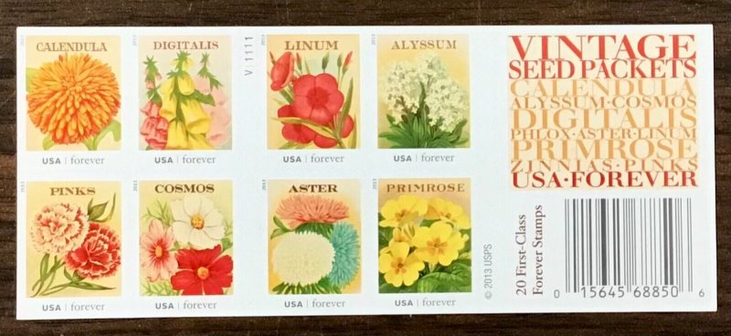 4763b  MNH  Vintage Seed Packets Double-sided Convertible Pane of 20  2013