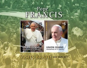 UNION ISLAND 2014 - POPE FRANCIS VISITS BRAZIL STAMP SOUVENIR SHEET (#2) MNH