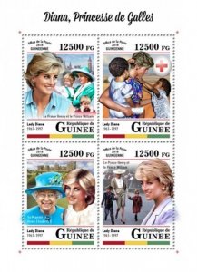 Guinea - 2018 Diana Princess of Wales 4 Stamp Sheet Michel #12890-3 GU18107a