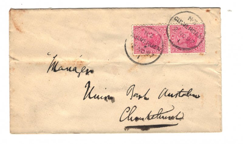 New Zealand Sc#61 Pair Used on Cover to Union Bank of Australia 1897