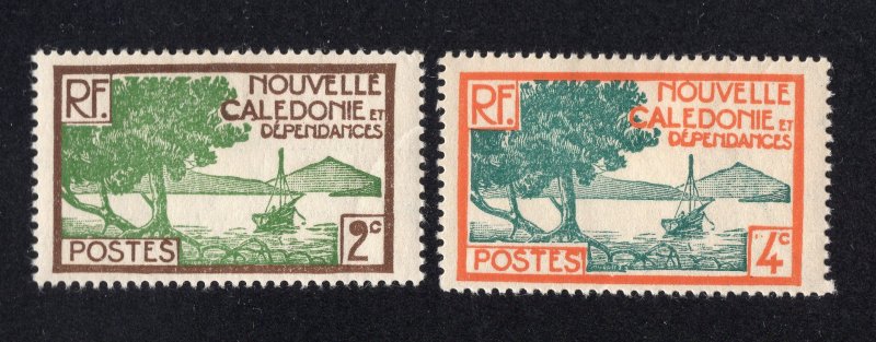 New Caledonia 1928 1c & 4c Bay, Scott 136, 138 MH, value = 50c