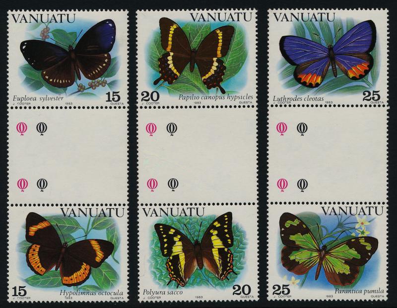 Vanuatu 346-8 Gutter Pairs MNH Butterflies