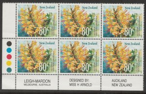 New Zealand 1989 80c Wildflowers Plate Block UHM