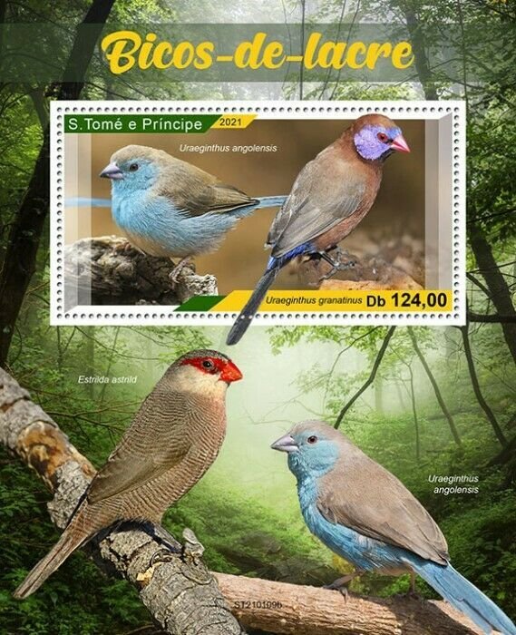 Sao Tome & Principe Birds on Stamps 2021 MNH Waxbills Waxbill 1v S/S