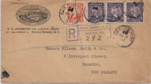 1927 Prince Rupert Canada to Dunedin, New Zealand, Registered 1c ... (56820)