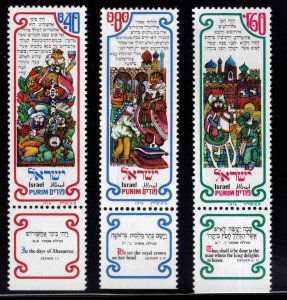 ISRAEL Scott 593-595 MNH** 1976 Purim Festival set with tabs