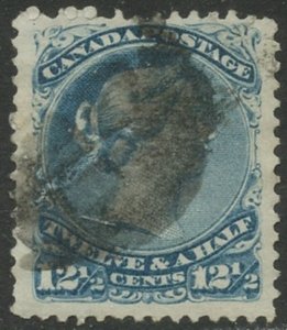 CANADA Sc#28 1868 12½c Blue Large Queen VF Centered Used