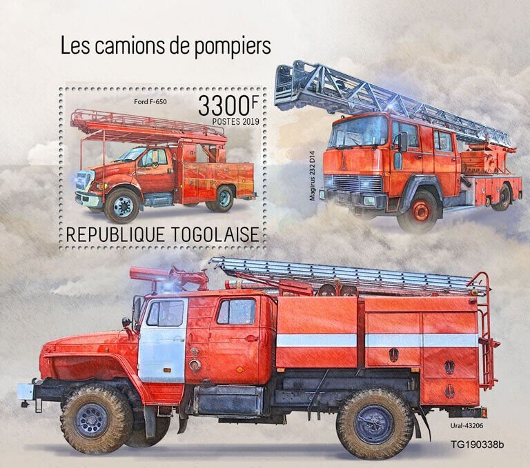 Fire Engines Special Transport Stamps Togo 2019 MNH Ford F-650 Trucks 1v S/S