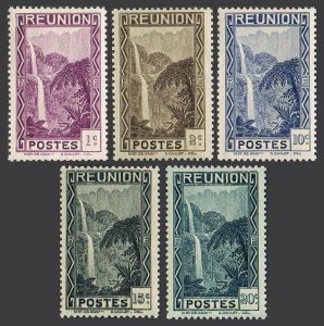 Reunion 126/133 five stamps, MNH dry gum. Waterfalls 1933. Cascade of Salazie.